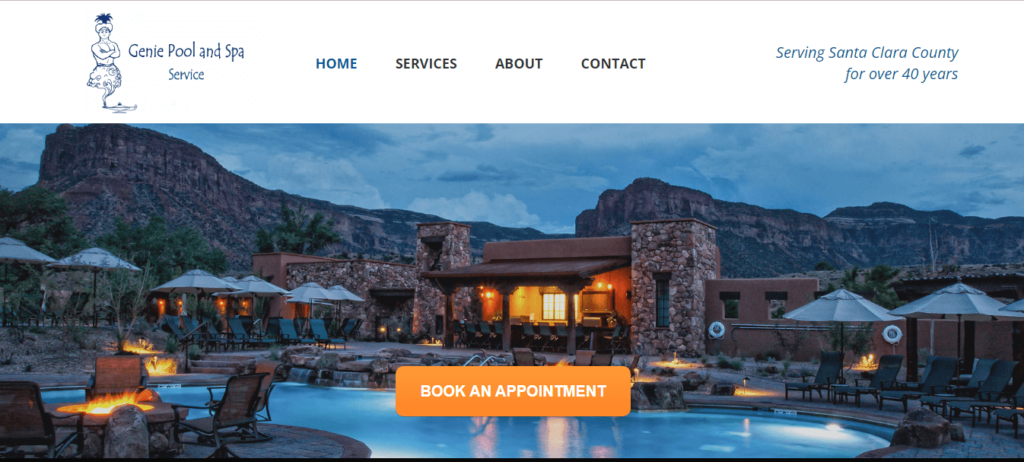 Homepage of Genie Pool & Spa Service / geniepoolandspa.com