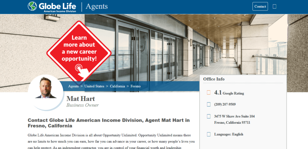 Homepage of American Income Life- Mat Hart /
Link: agency.ailife.com/united-states/california/fresno/mat-hart