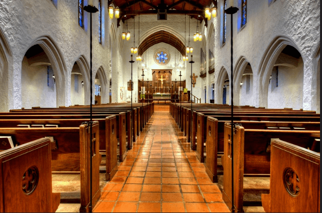 Aisle and pews inside Grace Church / Flickr 
https://flic.kr/p/drh9TU