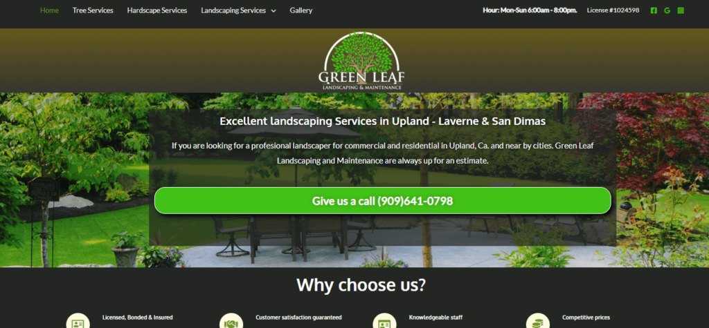 Homepage of Green Leaf Landscaping & Maintenance / https://gleaflandscape.com/