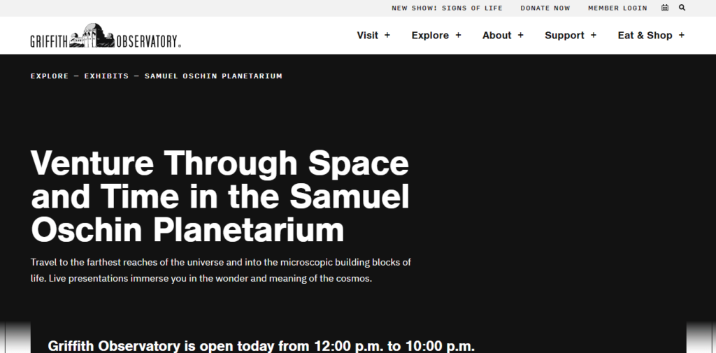 Homepage of Samuel Oschin Planetarium / griffithobservatory.org