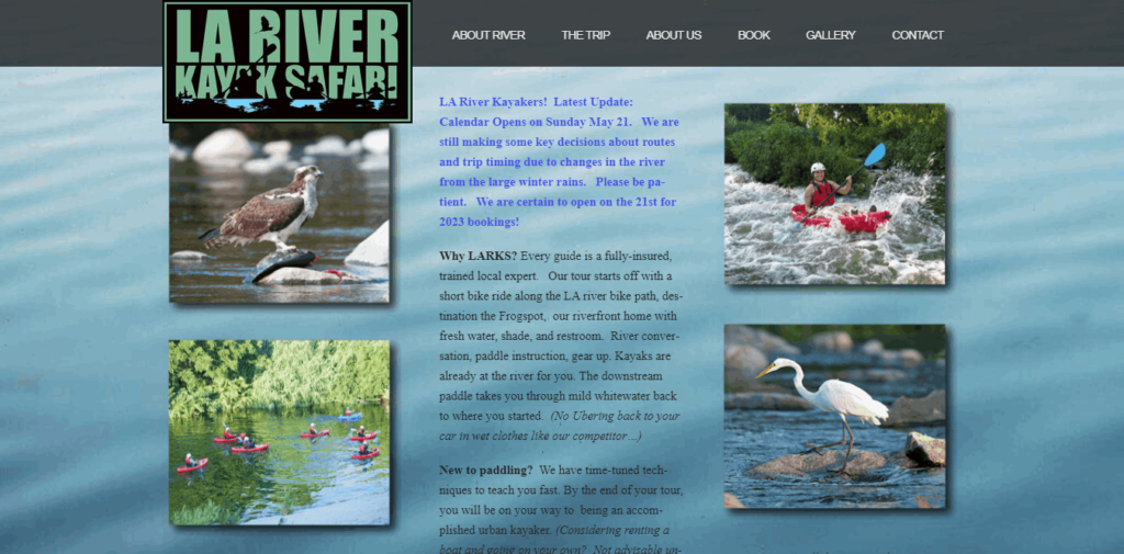 Homepage Of LA River Kayak Safari / https://lariverkayaksafari.org/
Link: https://lariverkayaksafari.org/