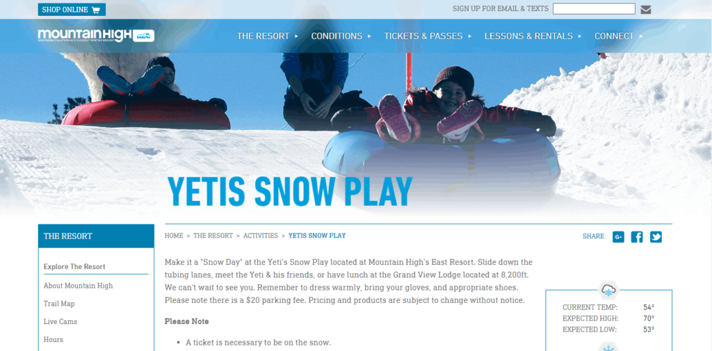 Homepage Of Mt. High East - Yetis Snow Park / http://www.mthigh.com/site/mountain/events-and-activities/yetisnowpark.html
Link: http://www.mthigh.com/site/mountain/events-and-activities/yetisnowpark.html
