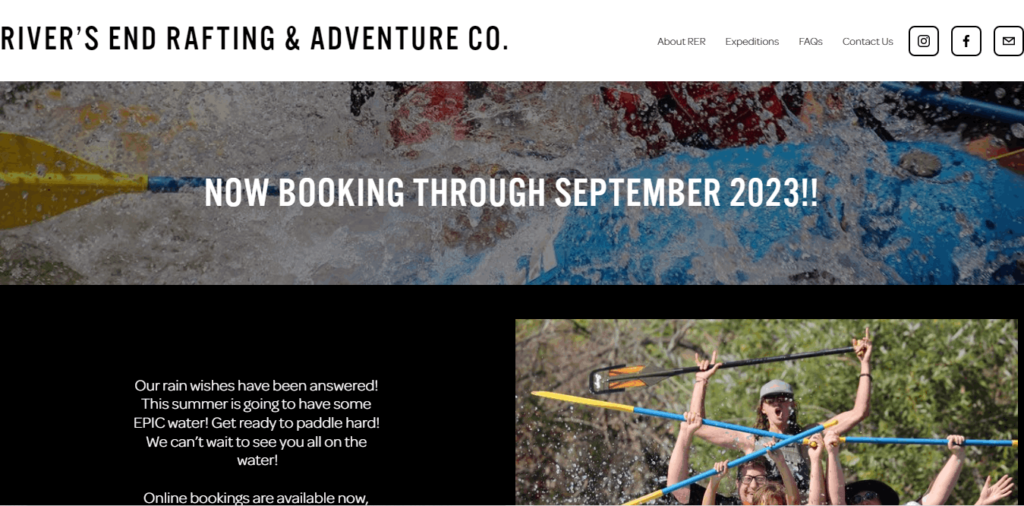 Homepage Of River's End Rafting & Adventure Co. (RER) / https://riversendrafting.com/
Link: https://riversendrafting.com/