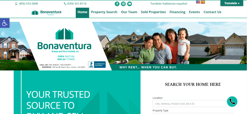 Homepage of Bonaventura Group & Real Estate Inc.'s website / bonaventurahome.com