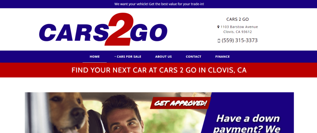 Homepage of Cars 2 Go's website / cars2gousa.com