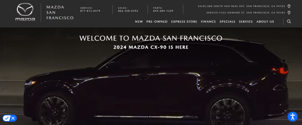 Homepage of Mazda San Francisco's website / mazdasanfrancisco.com