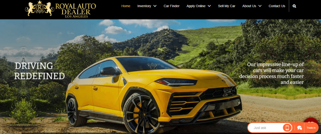 Homepage of Royal Auto Dealer's website / royalautodealer.com
