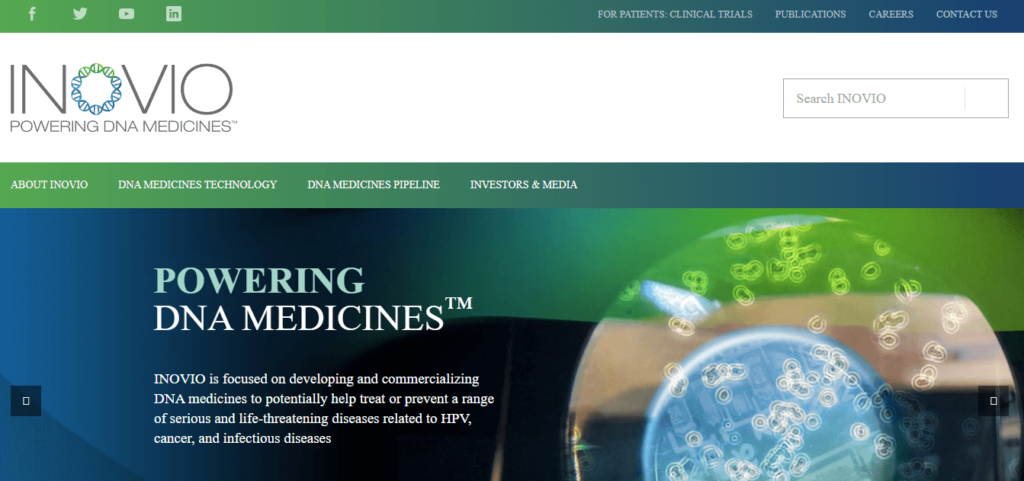 Homepage of Inovio Pharmaceuticals / inovio.com