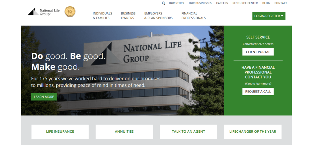 Homepage of National Life Group / Link: www.nationallife.com