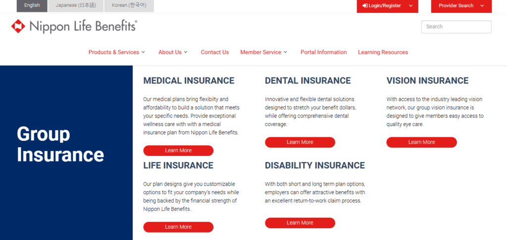 Homepage of Nippon Life Insurance Co /
Link: nipponlifebenefits.com