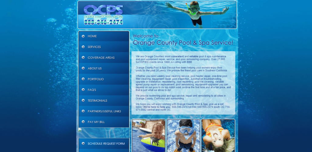 Homepage of Orange County Pool & Spa / ocpoolspa.com
