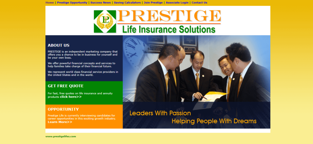 Homepage of Prestige Life Insurance Solutions /
Link: prestigelifes.com