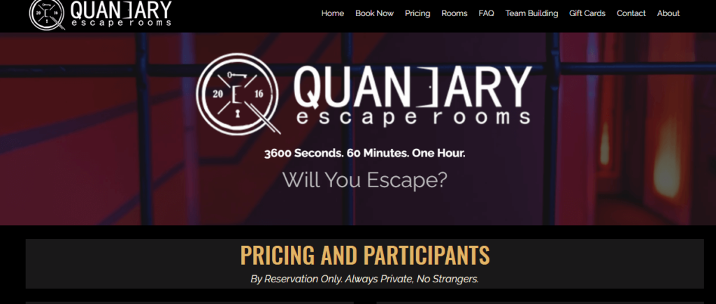 Homepage of Quandary Escape Rooms / www.quandaryescaperooms.com