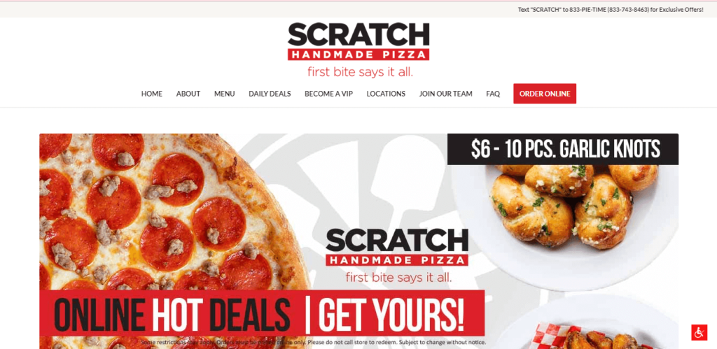 Homepage of Scratch Handmade Pizza / myscratchpizza.com