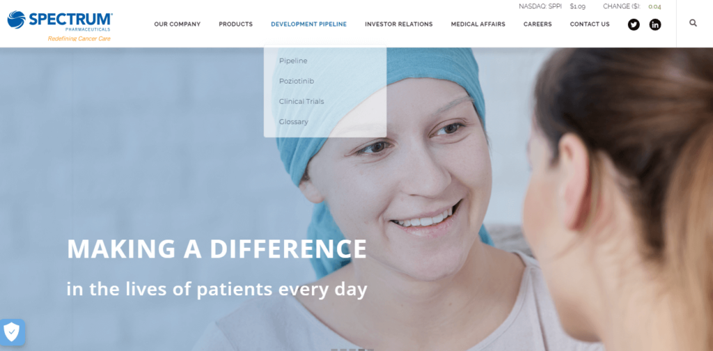 Homepage of Spectrum Pharmaceuticals / spprix.com