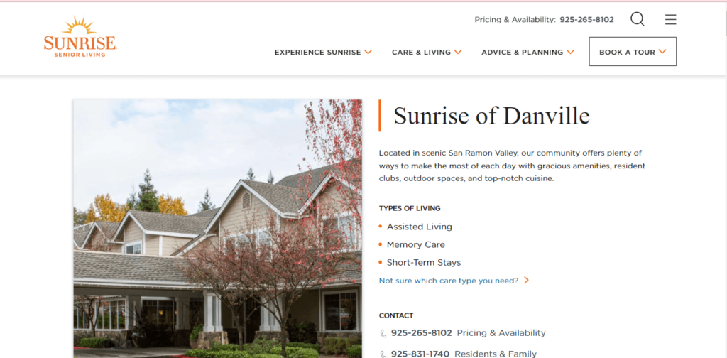 Homepage of Sunrise Senior Living / sunriseseniorliving.com