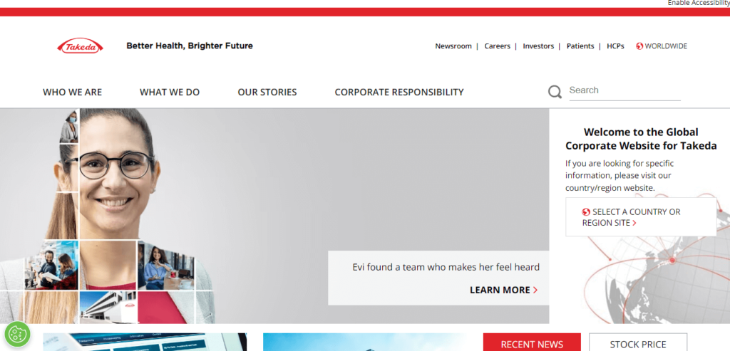 Homepage of Takeda Pharmaceutical / takeda.com