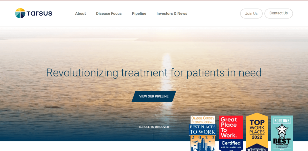 Homepage of Tarsus Pharmaceuticals / tarsusrx.com