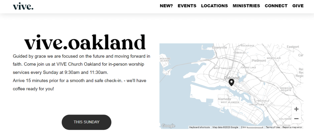 Homepage of VIVE Church / www.vivechurch.org/oakland