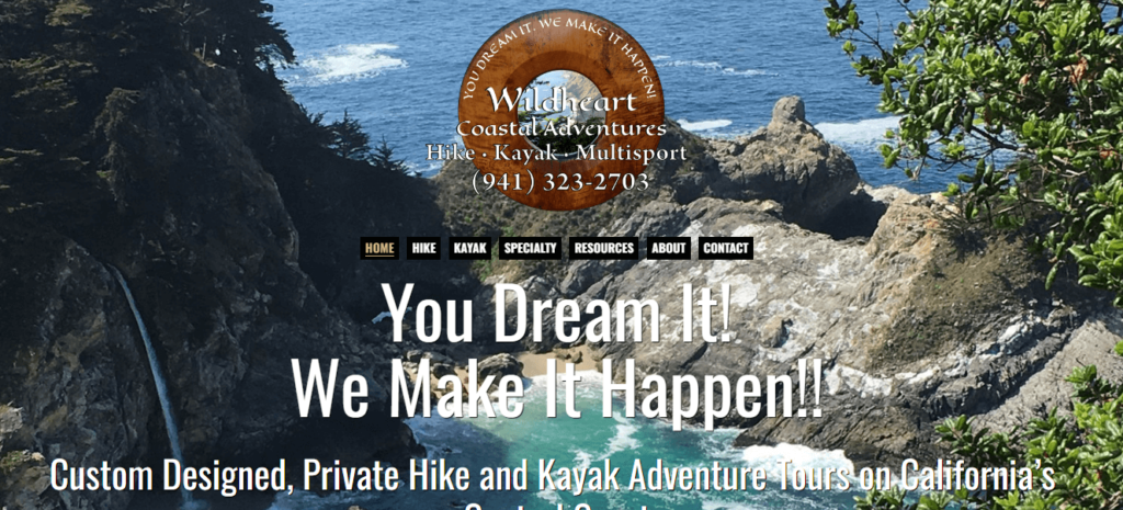 Homepage of Wildheart Coastal Adventures / www.wildheartcoastaladventures.com