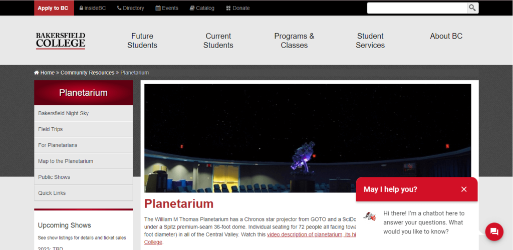 Homepage of Bakersfield College Planetarium / bakersfieldcollege.edu