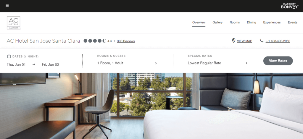 Homepage of AC Hotel by Marriott San Jose Santa Clara /
Link: marriott.com