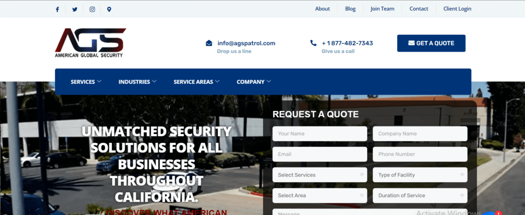 Homepage of American Global Security, Inc / americanglobalsecurity.com