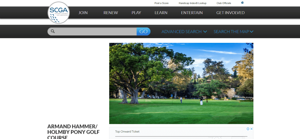Homepage of SCGA indicating Armand Hammer Golf Course /
Link: scga.org
