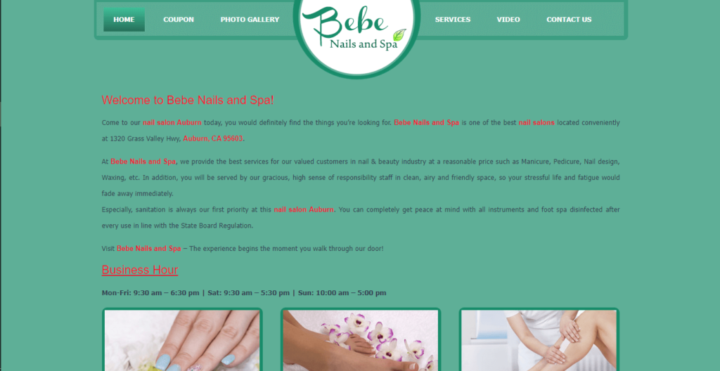 Homepage of BeBe Nails and Spa / https://bebenailspaauburn.com
