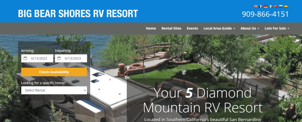 Homepage of Big Bear Shores RV Resort / bigbearshoresrv.com