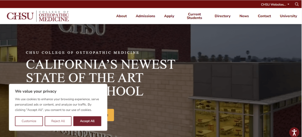 Homepage of California Health Sciences University /
Link: chsu.edu