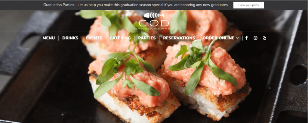 Homepage of COD Seafood House & Raw Bar / codrestaurant.com