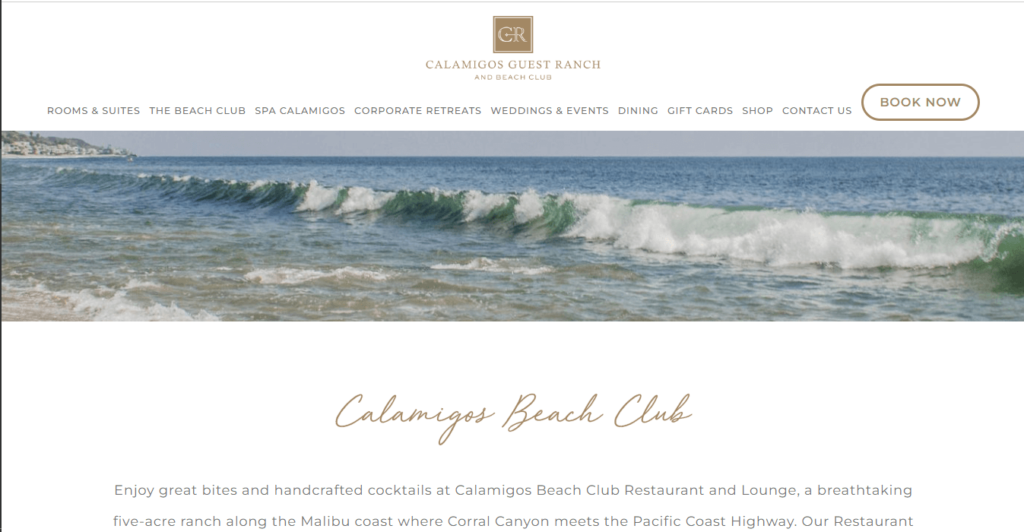 Homepage of Calamigos Beach Club Restaurant & Lounge / https://calamigosguestranch.com/the-beach-club

