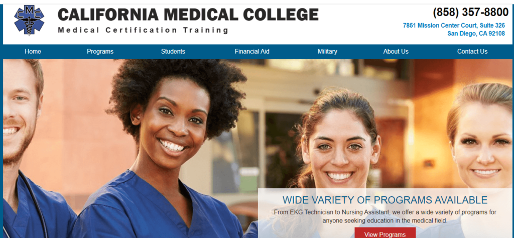 Homepage of California Medical College /
Link: californiamedicalcollege.edu
