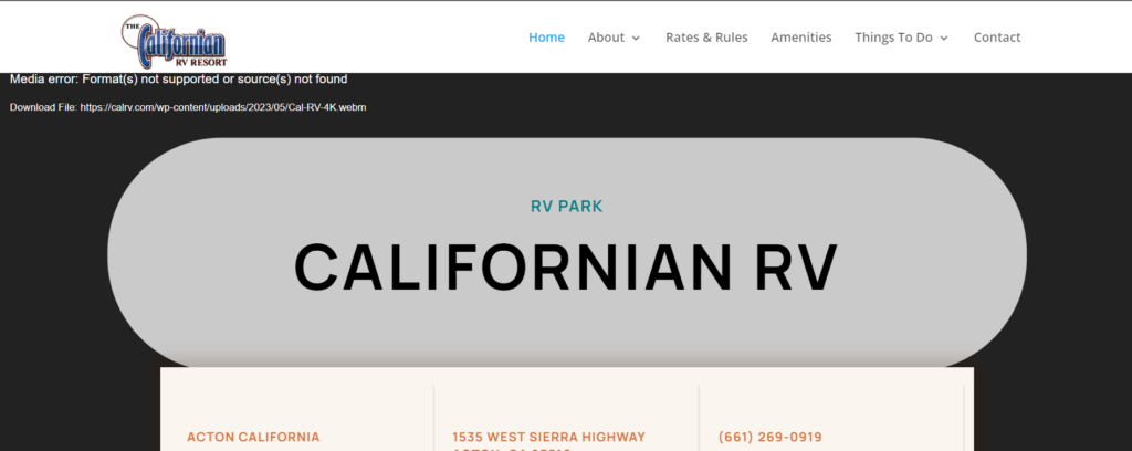 Homepage of California RV Resort / calrv.com