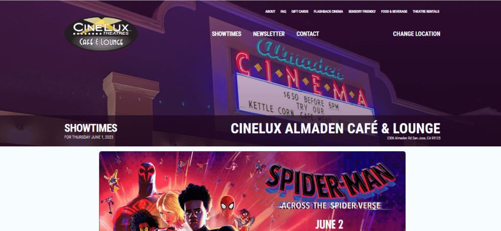 Homepage of  CineLux Almaden Cafe & Lounge /
Link: cineluxtheatres.com