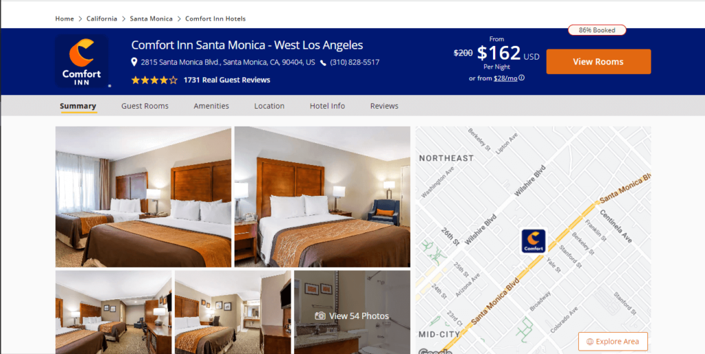 Homepage of Comfort Inn Santa Monica- West Los Angeles / https://www.choicehotels.com/california/santa-monica/comfort-inn-hotels/ca430?mc=llgoxxpx
