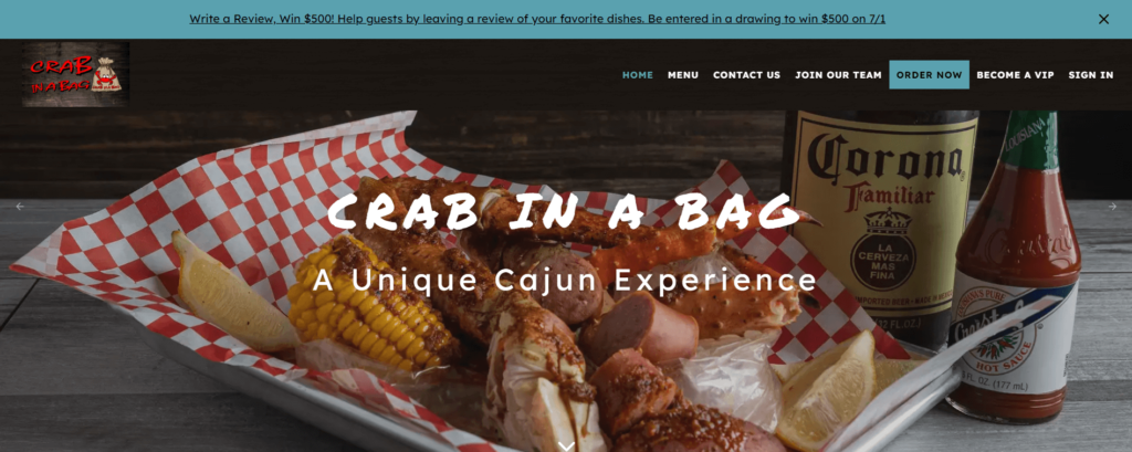 Homepage of Crab in a Bag / crabinabagca.com
