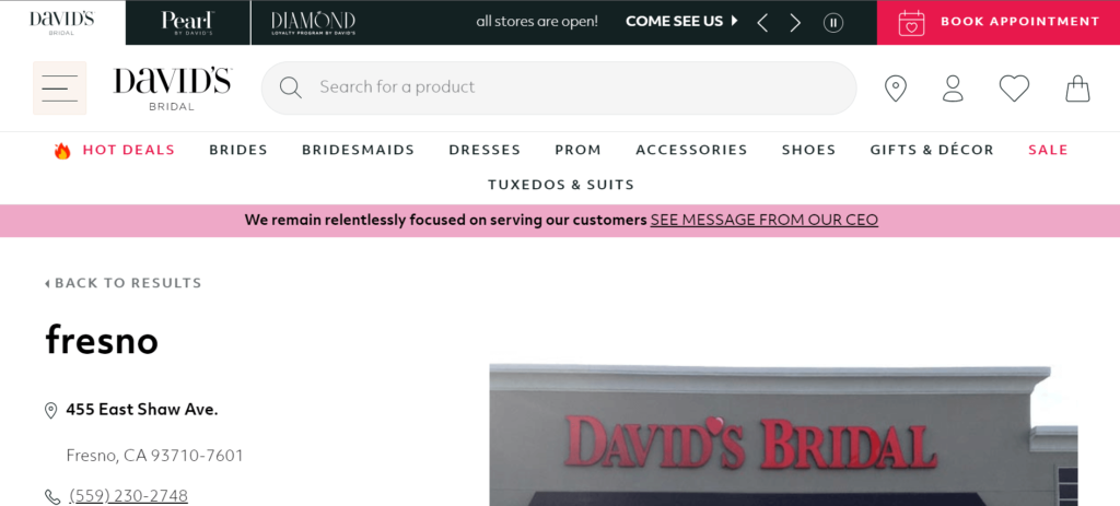 Homepage of David's Bridal / davidsbridal.com