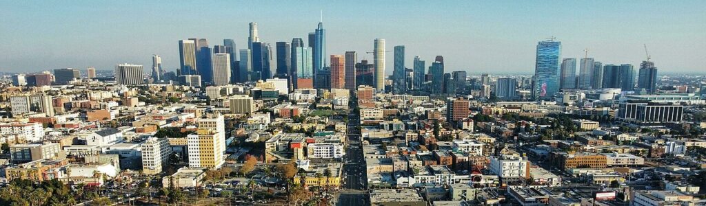 Skyline of Downtown Los Angeles / Wikipedia / Landon Yaple https://en.wikipedia.org/wiki/Downtown_Los_Angeles#/media/File:LA_Downtown_View_(cropped).jpg
