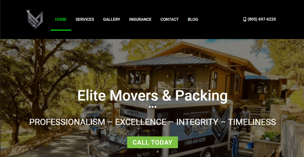 Homepage of Elite Movers & Packing Services / https://elitemoversca.com
