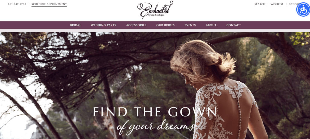 Homepage of Enchanted Bridal Boutique / enchantedbridalboutique.com