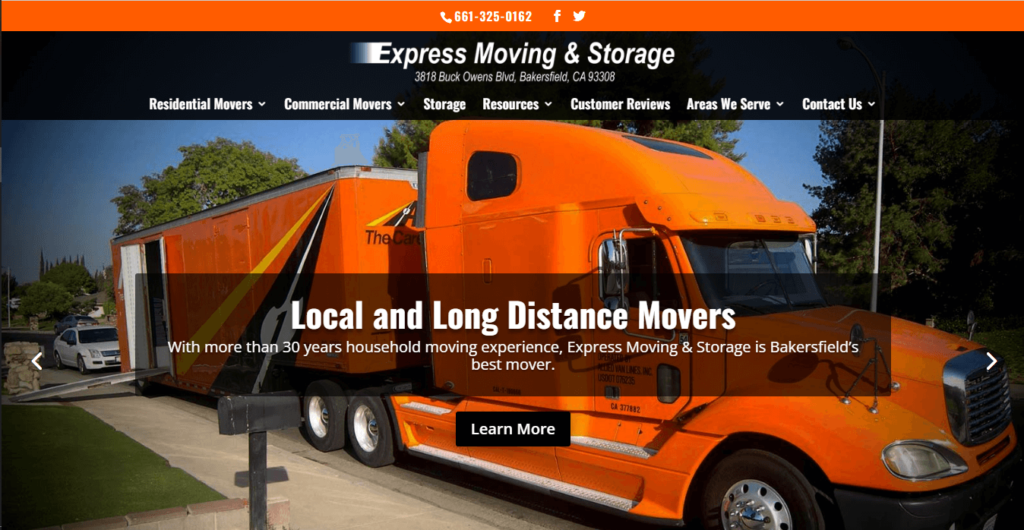 Homepage of Express Moving & Storage / https://bakersfieldmover.com
