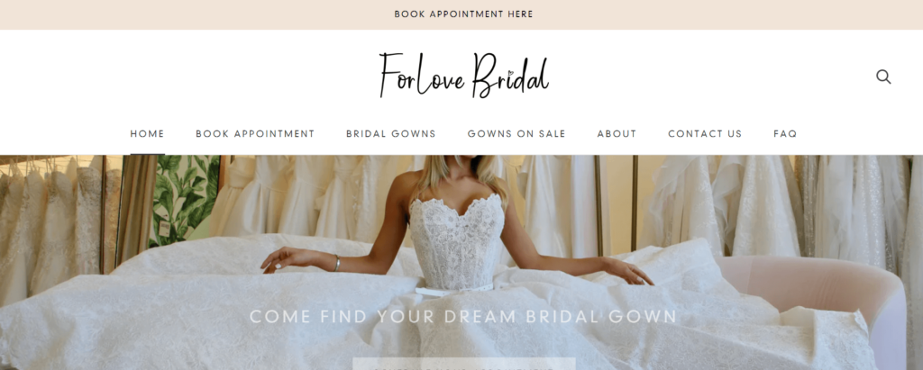 Homepage of ForLove Bridal / forlovebride.com