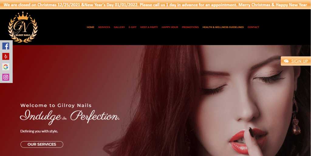 Homepage of Gilroy Nails / https://gilroynails.com
