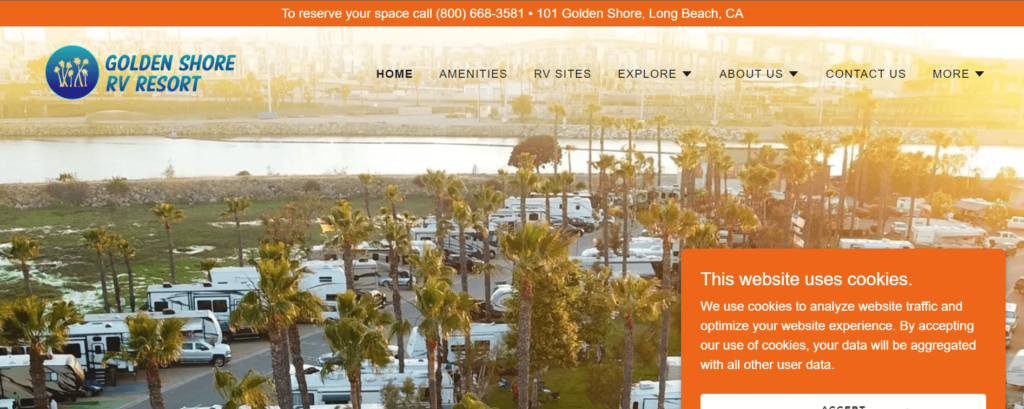 Homepage of Golden Shore RV Resort / goldenshorervresort.com