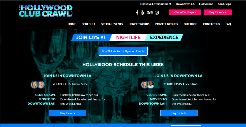 Homepage of Hollywood Club Crawl / https://www.hollywoodclubcrawl.com
