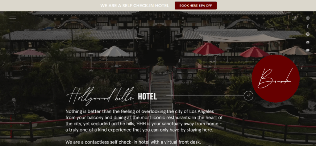 Homepage of Hollywood Hills Hotel / Link: hollywoodhillshotel.com
