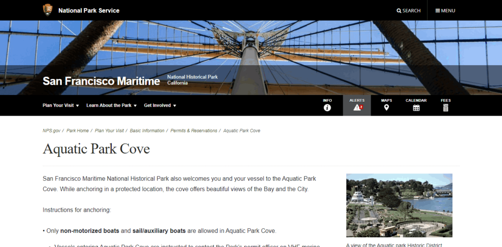 Homepage Of Aquatic Park Cove / https://www.nps.gov/safr/planyourvisit/aquaticparkcove.htm
Link: https://www.nps.gov/safr/planyourvisit/aquaticparkcove.htm